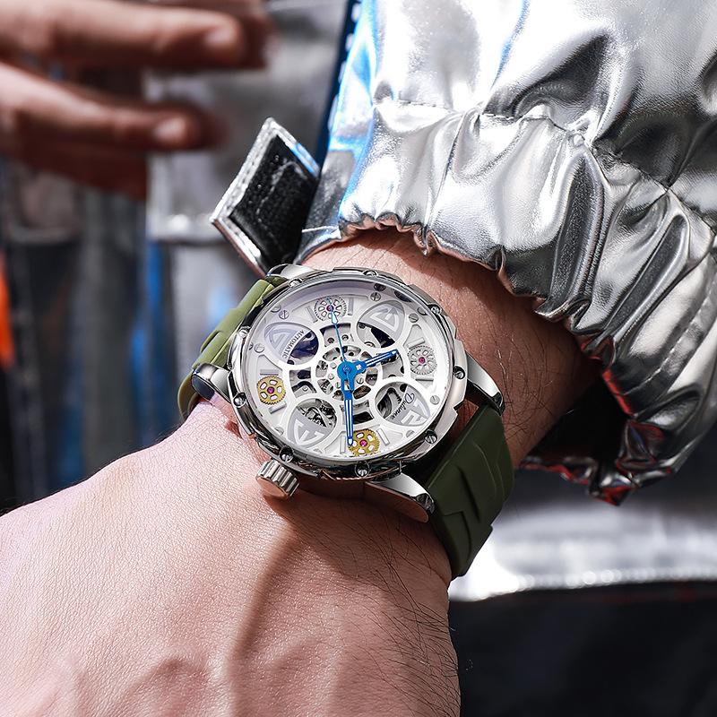 Herren-Automatik-Armbanduhr aus Legierung mit Edelstahlarmband, 30M Wasserdichtigkeit, Leuchtzeiger und Zifferblatt, für Freizeit, Business und Sport