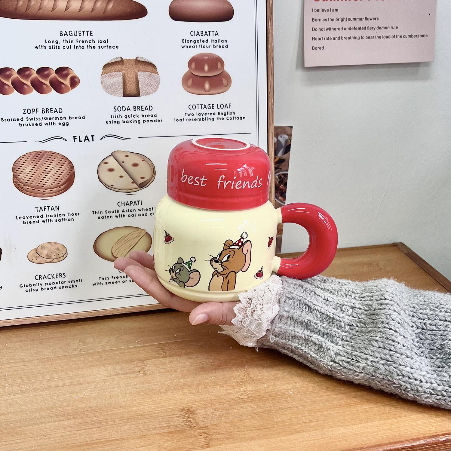 Cat And Mouse Mug With Lid Cute Milk Fufu Cup High Value Water Cup Women S Home Office Coffee Cup 301-400ml