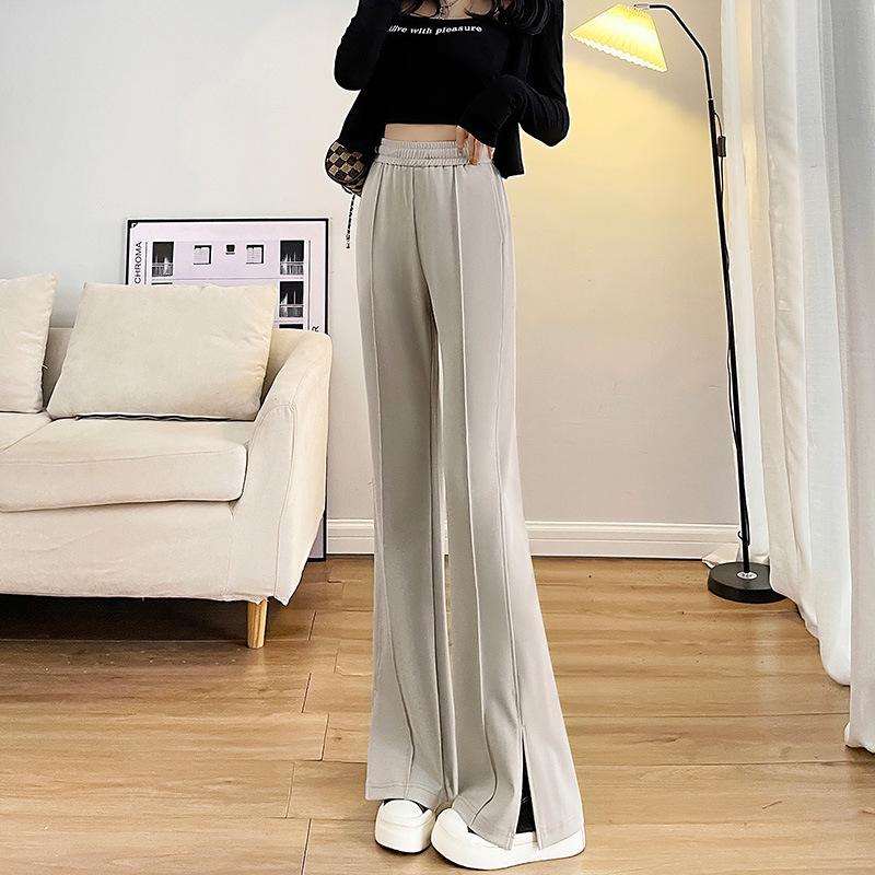 2025 Spring Plus Size High Waist Flared Petite Suit Pants - Slimming Drapey Casual Women's Slit Trousers