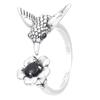 Hummingbird & Flower Open Ring Collection, Gold/Silver Tone Adjustable Gemstone Bird Rings for Women