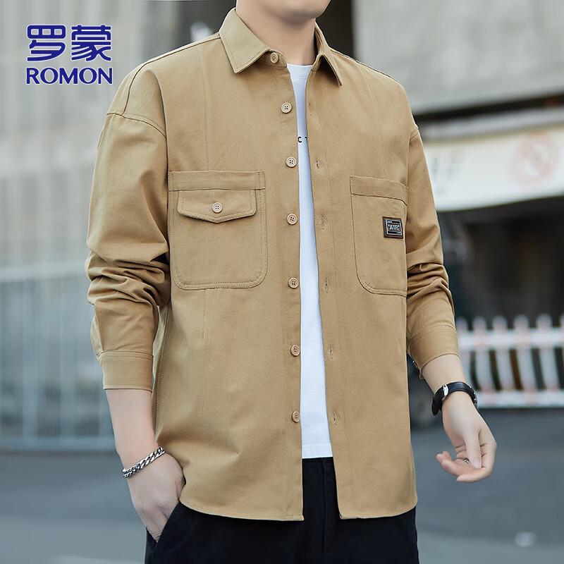 ROMON Men s Heavyweight Cotton Long Sleeve Casual Shirt M