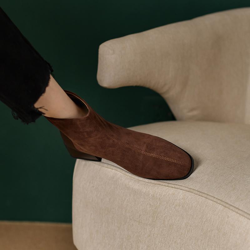 2024 Nytt Merke Ekte Skinn Støvletter Retro Høye Hæler Ankelstøvletter Damesko Glidelås Bak Sauesemsket Håndlagde Sko Støvletter Kvinner