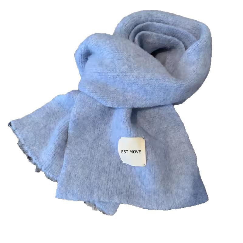 Knitted Scarf Women's Autumn and Winter Plush Scarf Korean Atmosphere New Thickened Warm Cross Wool Scarf