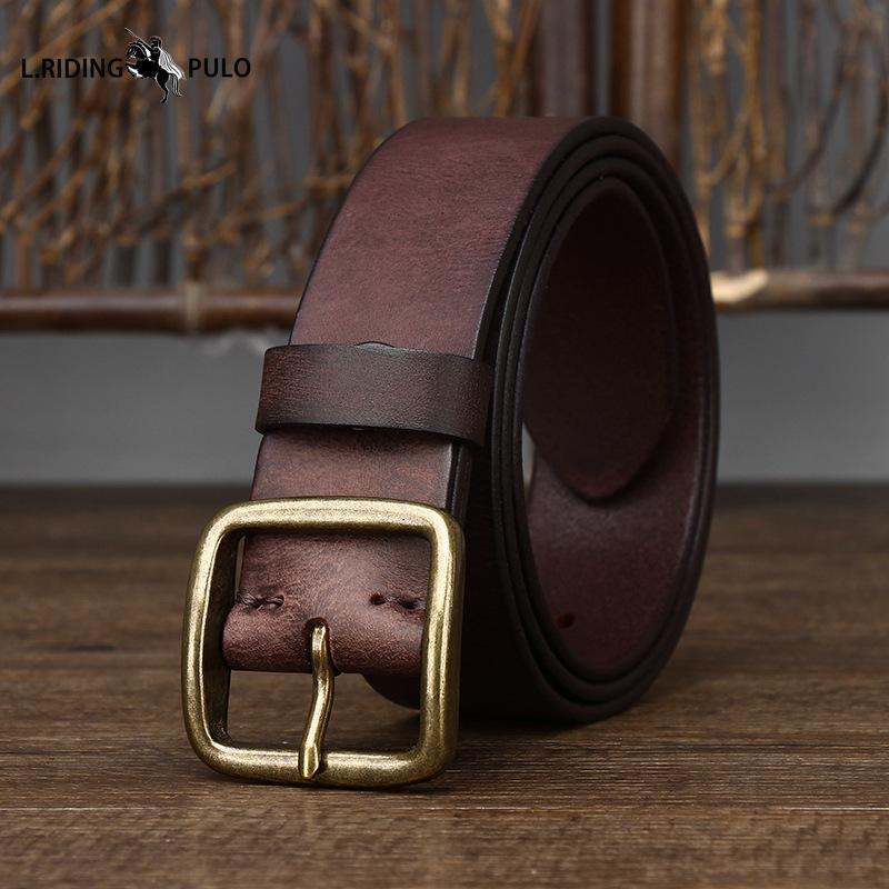 Korean Style Personality Fashion Genuine Leather Pin Buckle Pure Copper Men's Belt Men's Pure Cowhide Versatile Retro Belt