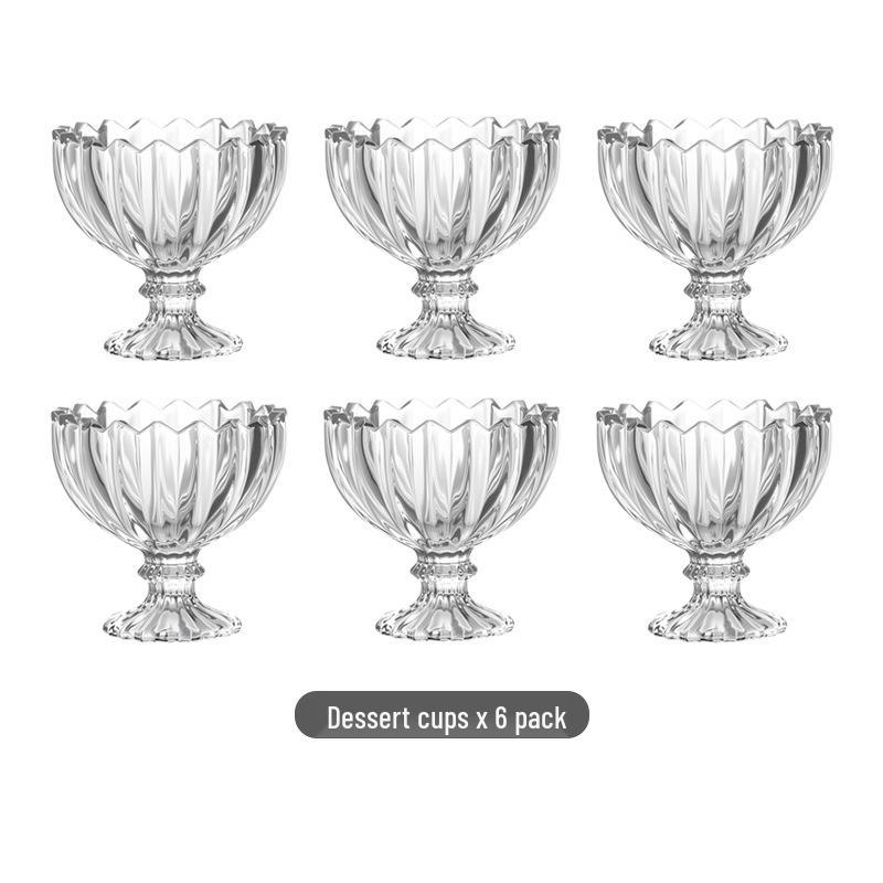 European Stripe Tall Stem Glass Dessert Bowl for Ice Cream, Yogurt, Pudding, and Fruit
