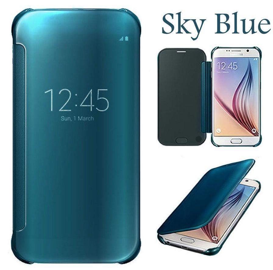 For Samsung Galaxy S6 S7 Plus Clear View Mirror Leather Flip Stand Case Cover