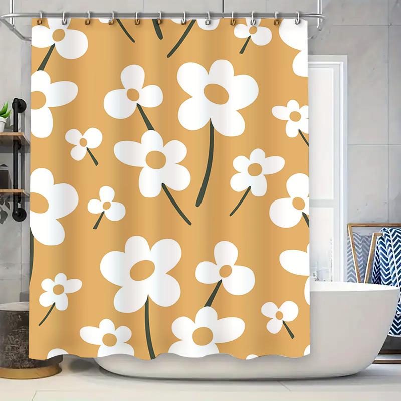 

Floral Bath Shower Curtain With Orange Background Modern Home Decor For Bathroom Waterproof Fabric 72 X 84 Inches Long Ships Wor W60H190(CM)-1 Pcs