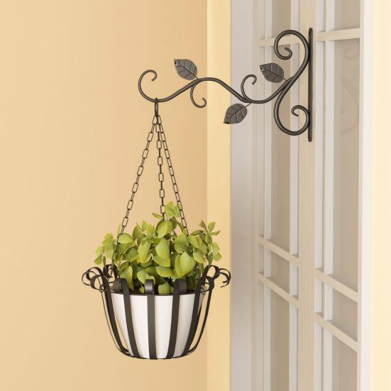 Retro Plant Basket Hanger Wall-Mounted Iron Hook Hanging Flower Basket Decorative Plant Hanger Heavy Duty Wall Hook for Balcony Garden Porch