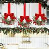 6 Pcs 6 Inch Christmas Mini Cabinet Wreaths Small Artificial Cedar Wreath with Ribbon Bow Pinecone Berry for Front Door Window Home Party Decoration