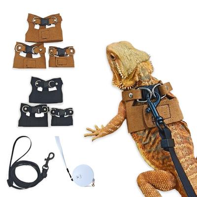 New PU Leather Reptile Harness Soft 3 Size Vest Pet Training Harnesses Adjustable Black Brown Lizard Traction Rope for Outdoor