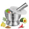 Stainless Steel Mortar And Pestle Set Kitchen Spice Grinder Pill Crusher With Lid Heavy Duty Pesto Powder Herb Bowl