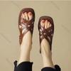 Fashion Retro Weave Sandals for Women Fashion 2025 Summer Shoes Low-heeled Square Toe Beach Shoes Women's Outside Roman Sandales Femmes