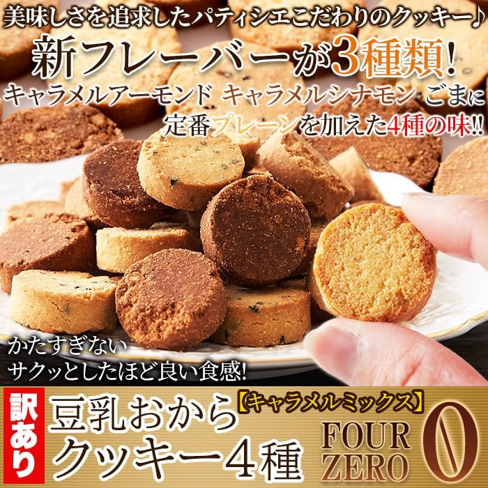 Seikatsu Natural Life Soy Milk Okara Cookies 4 Flavors Caramel Mix 1kg (250g x 4 Bags) Large Quantity Biscuits