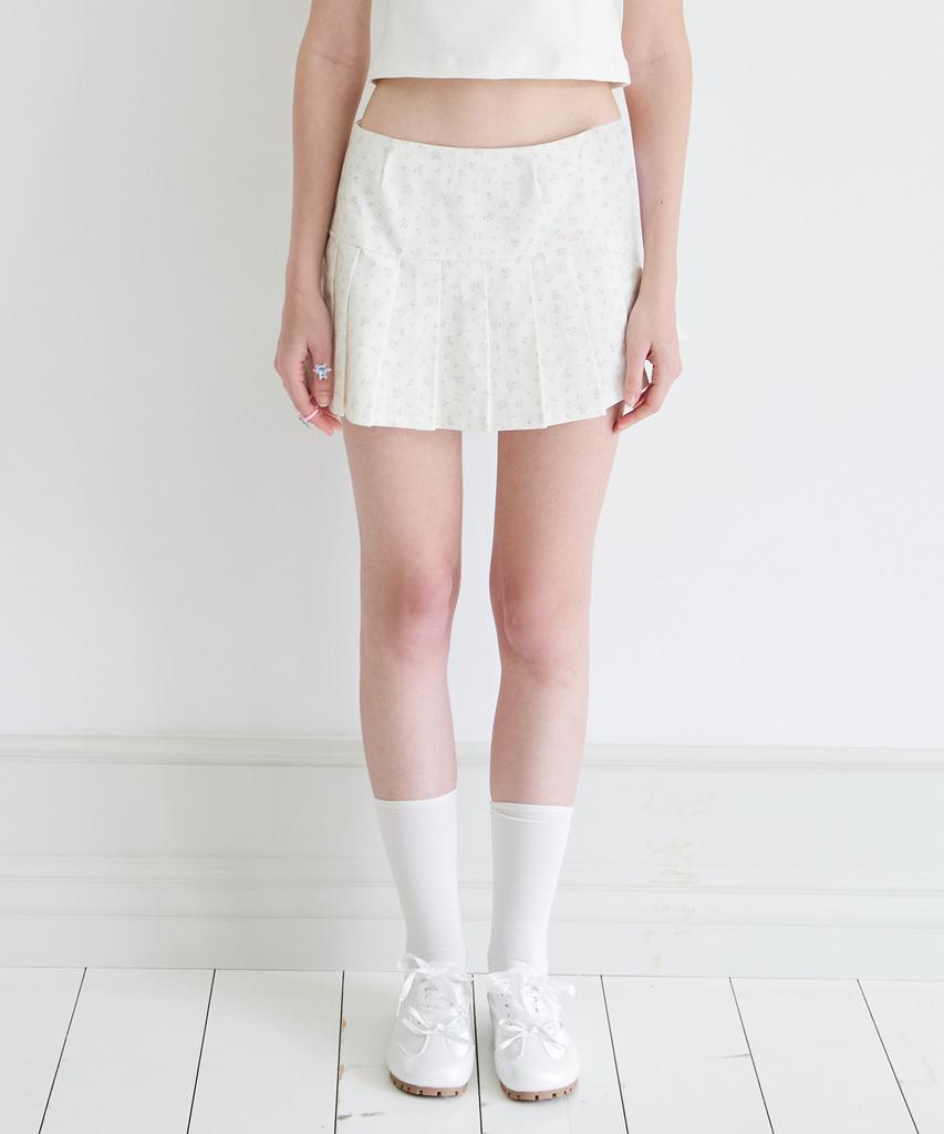 Alkialka Floral Pleats Mini Skirt (Ivory)
