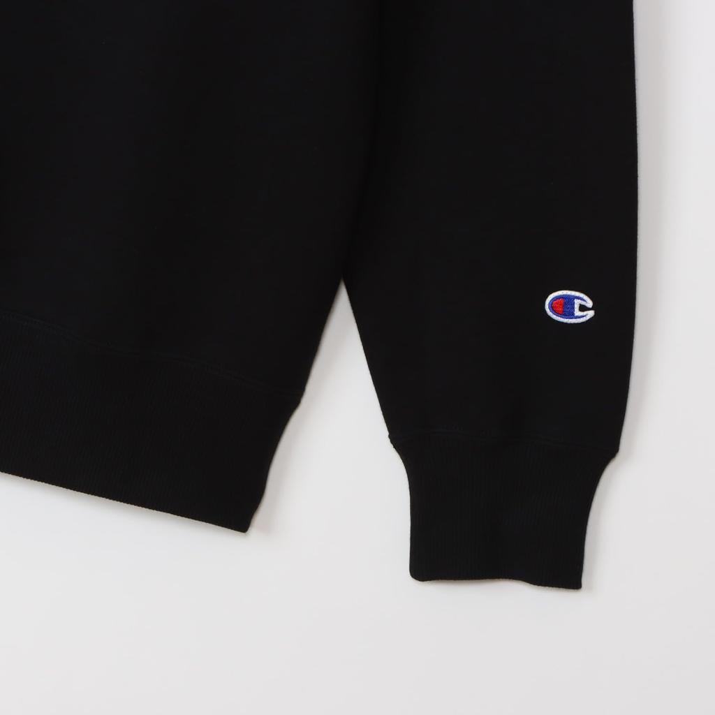 Champion Long Sleeve Crew Neck Sweatshirt with Embroidered Size Size L Men's Logo, C3-W005Z, Black,