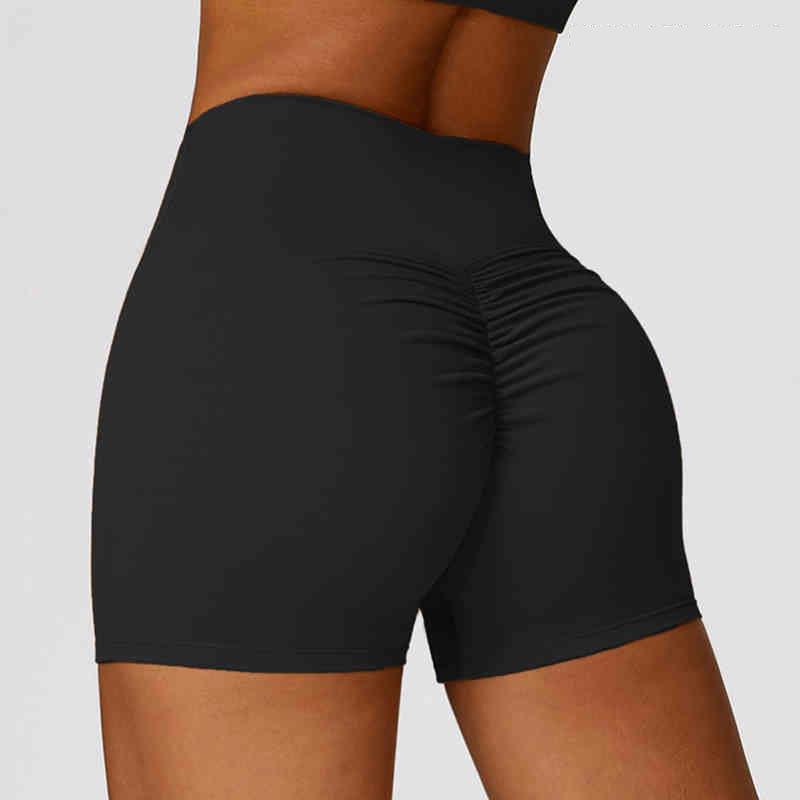 Women's High Waist Ruched Yoga Shorts - Peach Lift, Tight Fit Sports & Running Shorts