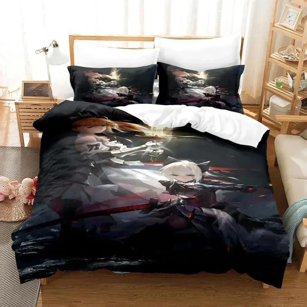 3D Anime FateStay Night Saber Bedding Set Printed Bed Set With Pillowcase Bed Duvet Cover Soft Queen King Size Bedclothes Home