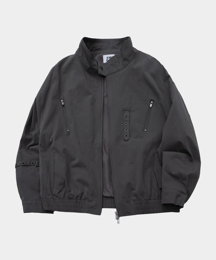 Placestudioman Eyelet Belted Detail Neck Button Blouson Oversized Cotton Jacket _3 Colors