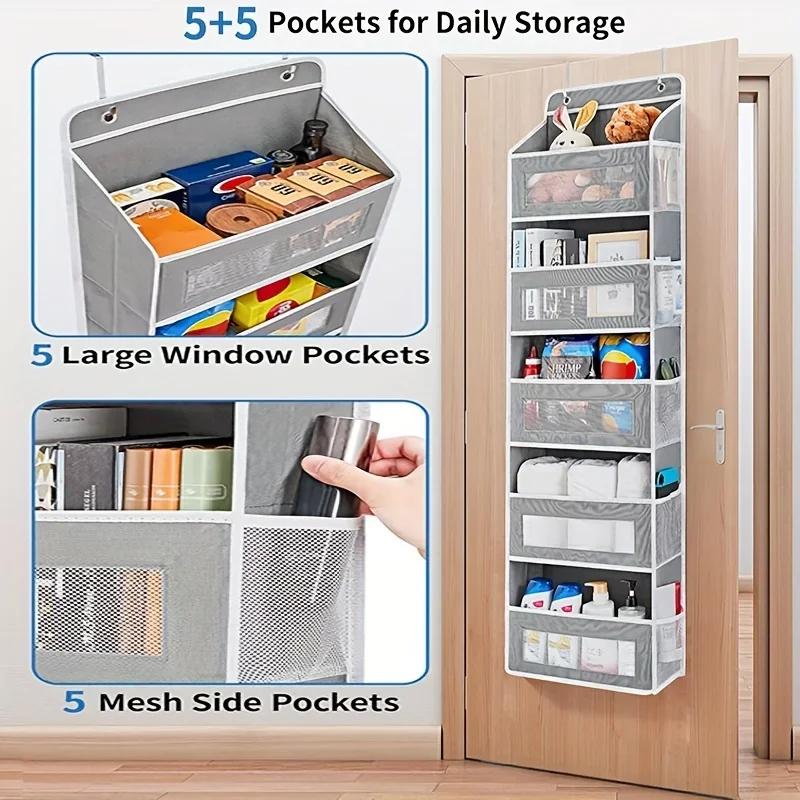 5-Shelf Hanging Storage Organizer - Behind Door Anti-Tilt 5 Large Capacity Pockets Suitable for Bedroom Bathroom