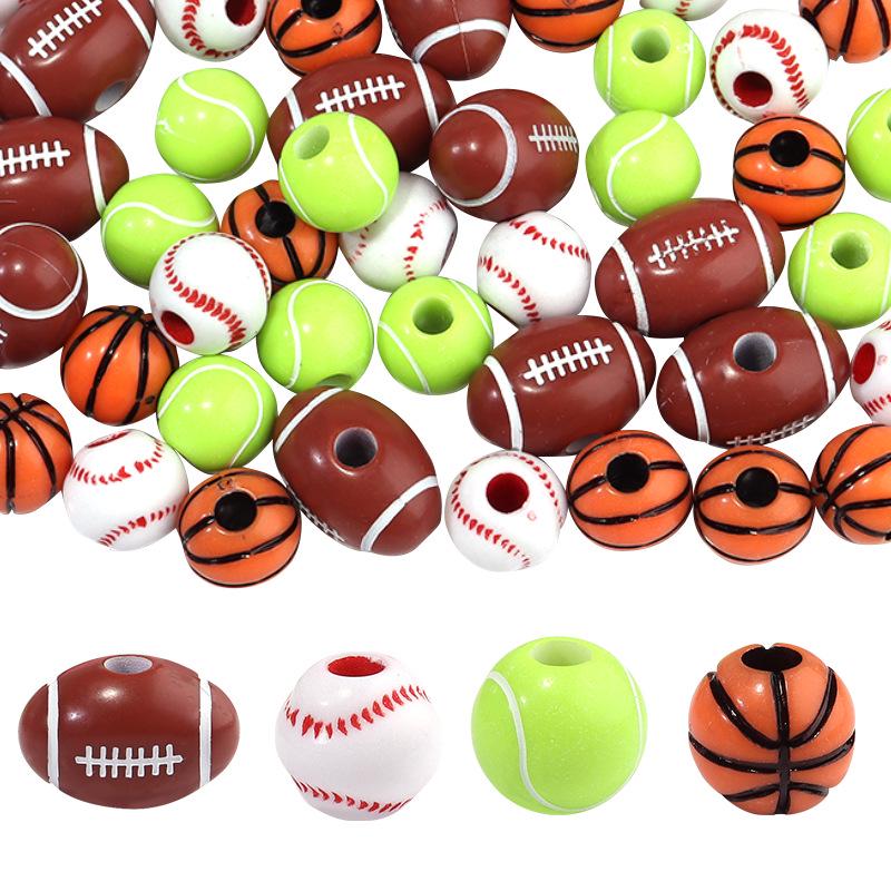 50 Pcs/bag Rugby, Basketball, Volleyball Acrylic Beads for Early Education & Handmade Crafts