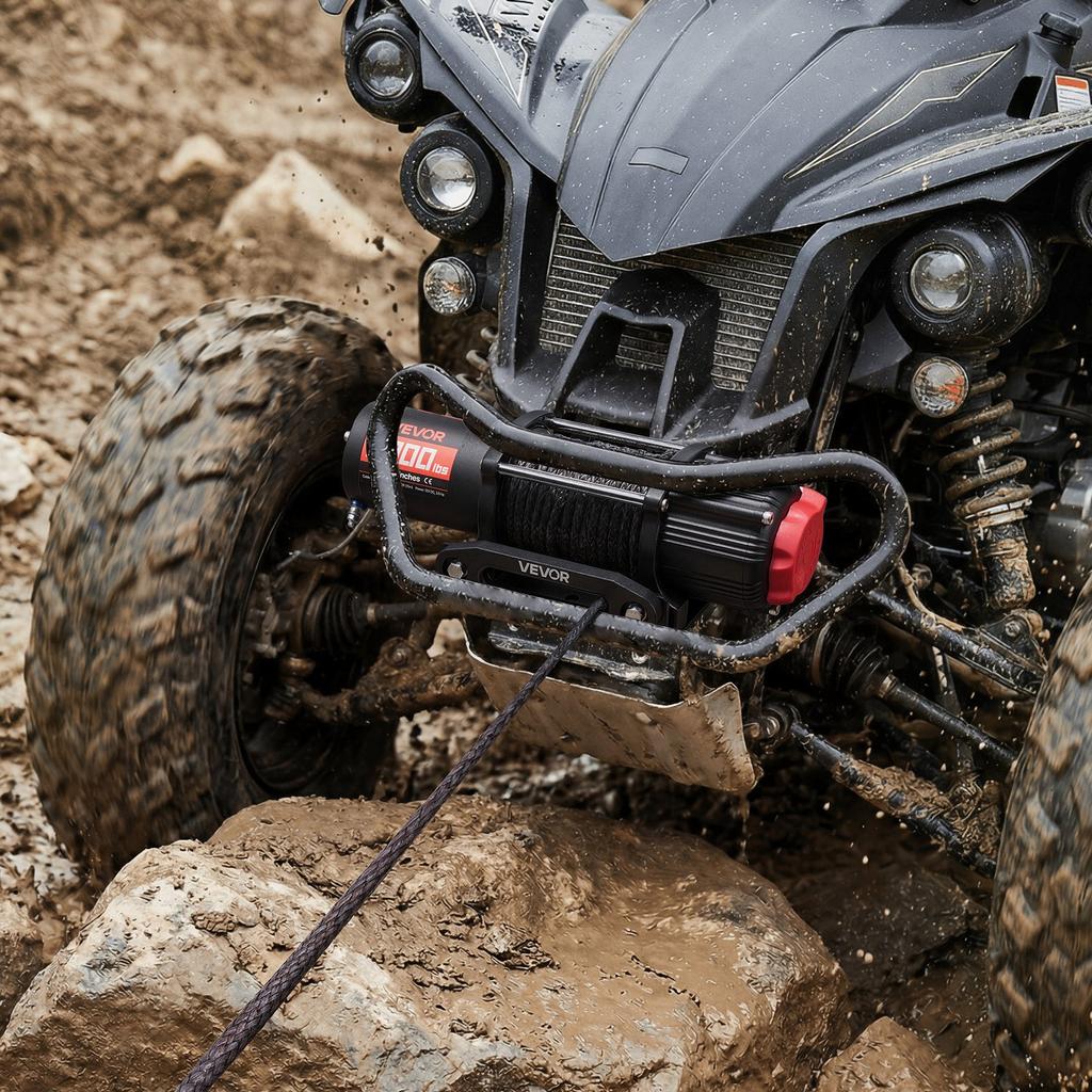 VEVOR 2721 kg Electric Winch, 12V DC ATV/UTV Winch with diameter 6 mm x 15 m Synthetic Rope, Wireless & Wired Remote Control, IP55 Waterproof
