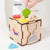 6 Sided Multifunctional Busy Box Recycled Wood Educational Toy for Youngsters 3+ Years, Hand Eye Coordination,Shape/Color Recognition Training