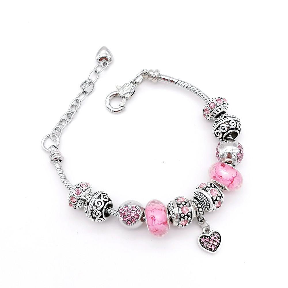 Summer Love Charm Armband Damen Armband Rosa Kristall Großes Loch Armband Schmuck Rose Anhänger Perlen Pop Armband