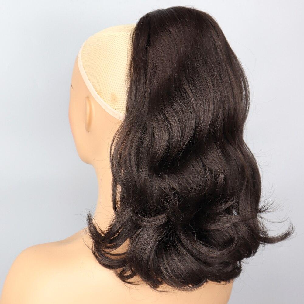 XINRAN Frauen kurze natürliche gewellte Pferdeschwanz synthetische Faser schwarz braun Haarverlängerungen tägliches Tragen Cosplay Clip-in-Haarteil