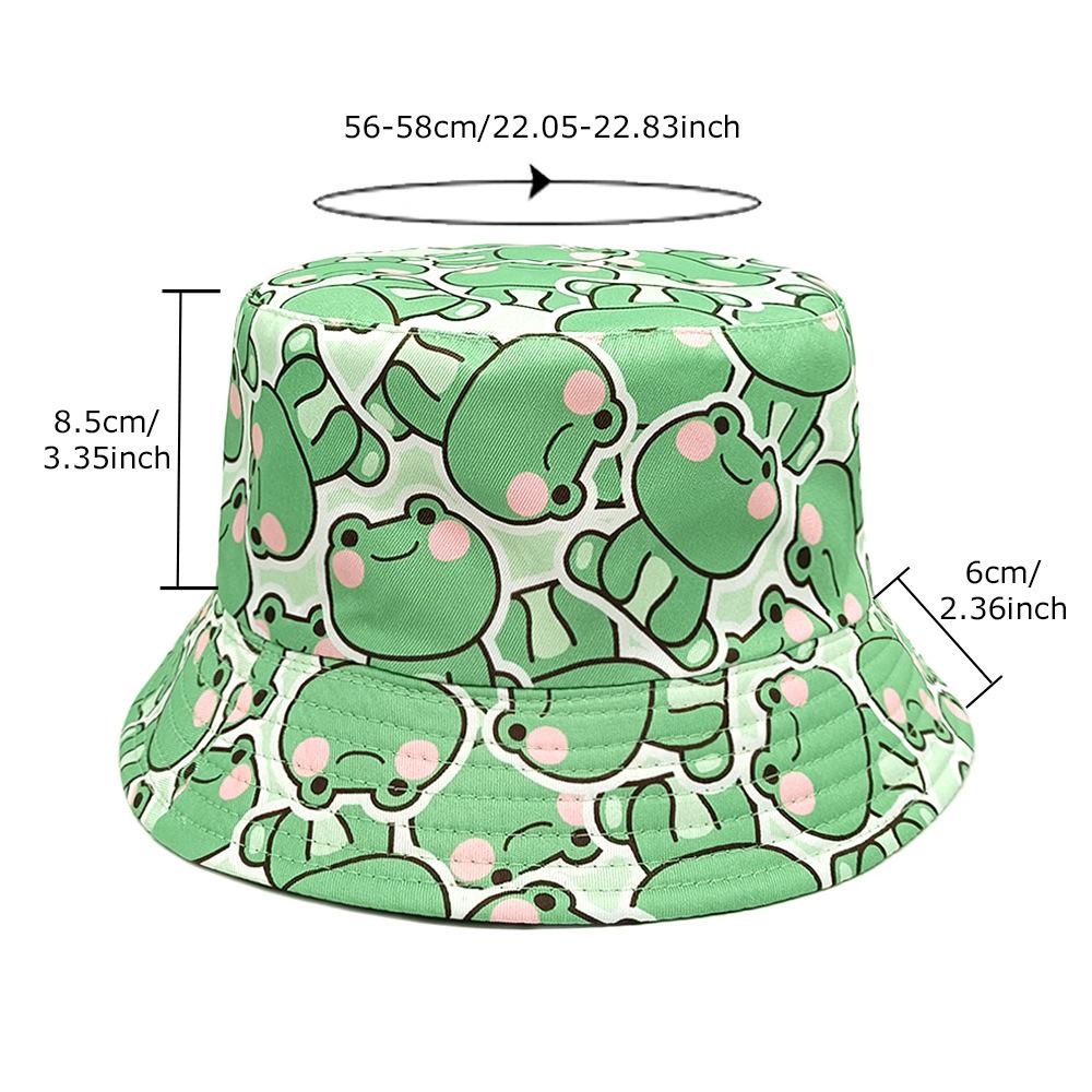 Top Cartoon Frog Bucket Hat Cute Printing Pattern Fisherman Hats Green Double Sides Panama Cap Adult Unisex Summer Sun Outdoor