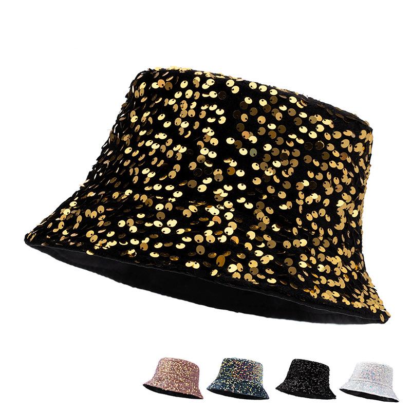 Sequined Bucket Hat Double Sided Hip Hop Shiny Fisherman Cap Women Men Dance Party Kpop Trendy Sun Hat New