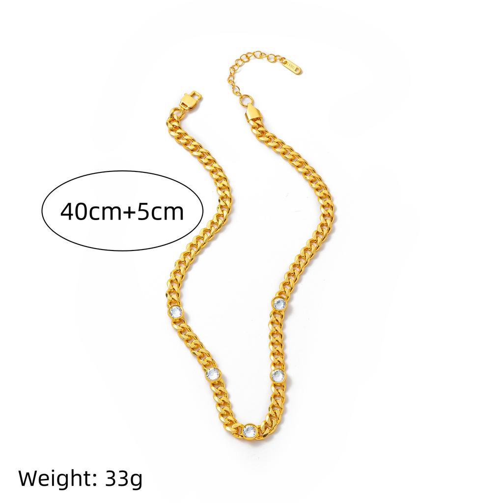 Titanium Steel Bracelet Fashion Personality Hip Hop Zirconium Necklace Electroplated Gold Color Retention