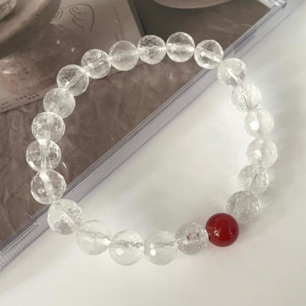 Korean Fashionable Red Agate White Crystal Faceted Beaded Bracelet
