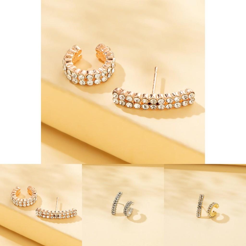 Elegant Fashionable Alloy Double Row Rhinestone Earrings Set For Women
