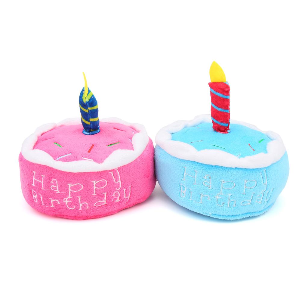 Party Candle Small Cake Dog Toy Pink Blue Soft Plush Birthday Cake Chew Pet Toy