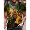 Men's Running Tiger 3D Printed T-Shirt Casual Short Sleeve Crewneck Top Cool Golden Flame Animal Graphic Tee Trendy Summer Jungle Streetwear Clothes