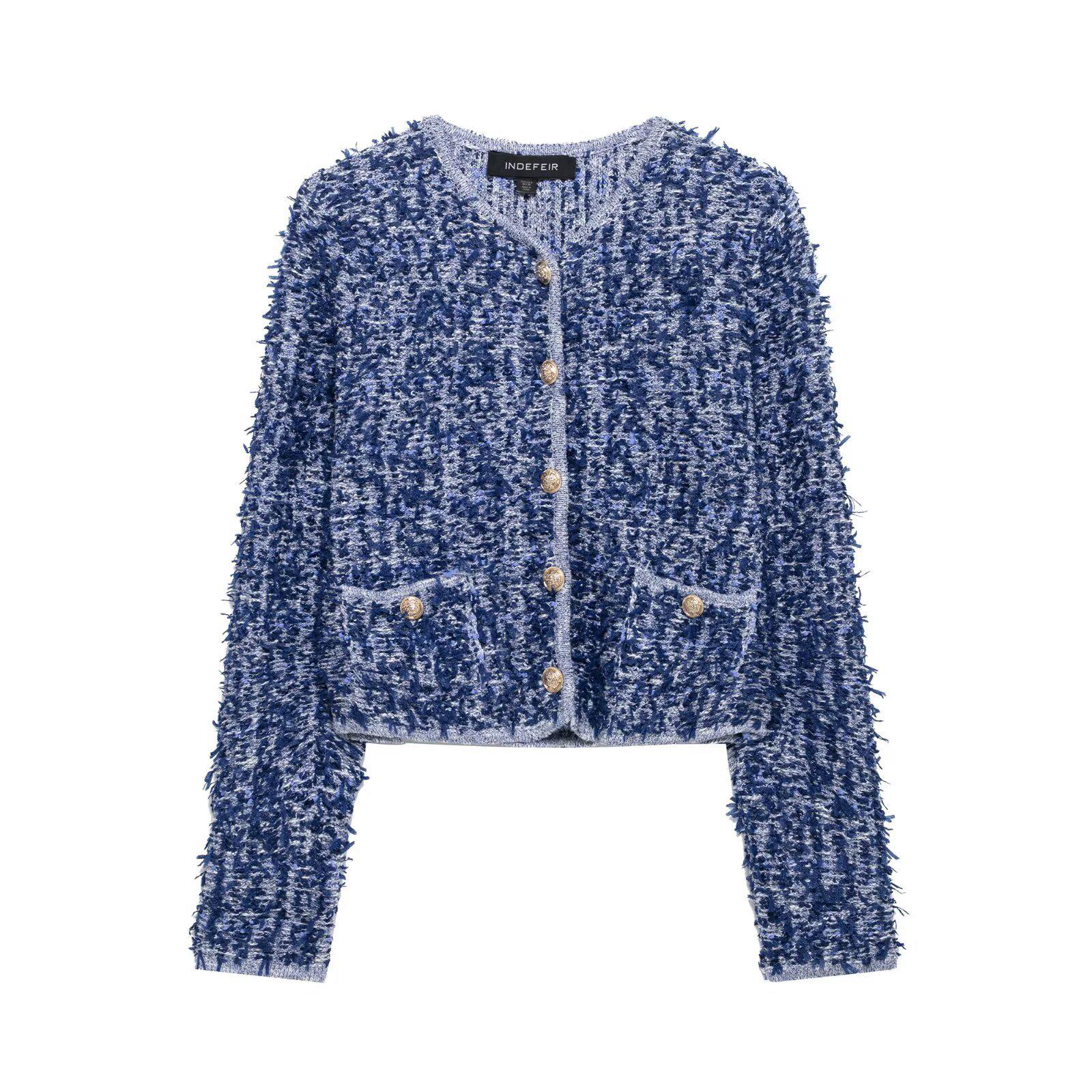 

Весна 2025 Женский вязаный кардиган в европейском и американском стиле M синий