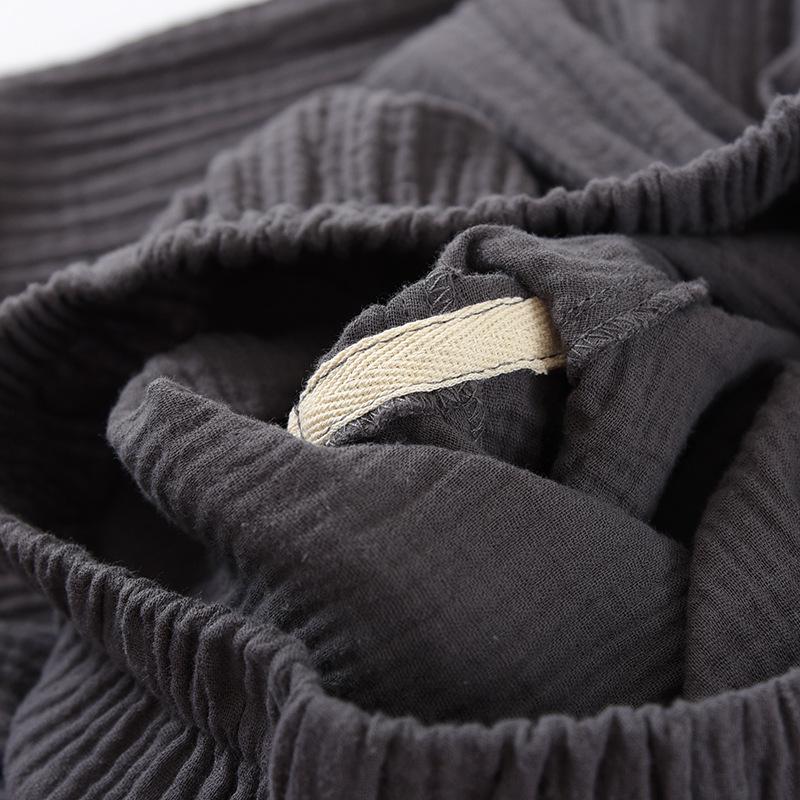 Męski Lekki Bawełniany Piżamowy Zestaw z Gniecionej Bawełny – Krótki Rękaw, Podwójna Warstwa, Do Noszenia w Domu i na Zewnątrz