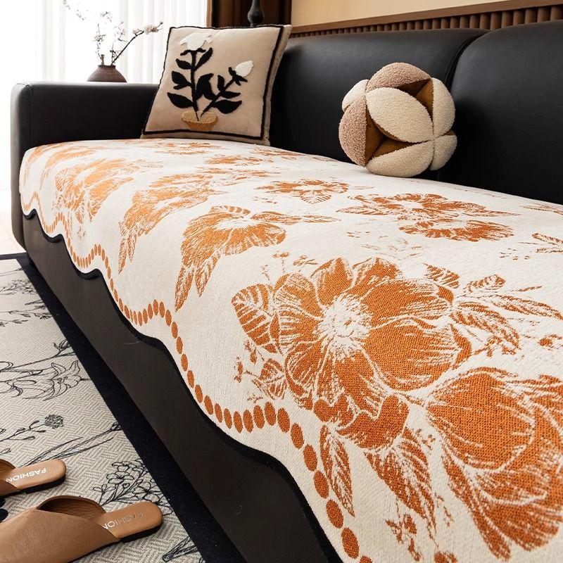 Modern Camellia Chenille Sofa Cover - Fit for Single To Four-Seater Sofas, Soft & Comfortable, Non-Slip, Dustproof & Breathable Couch Protector