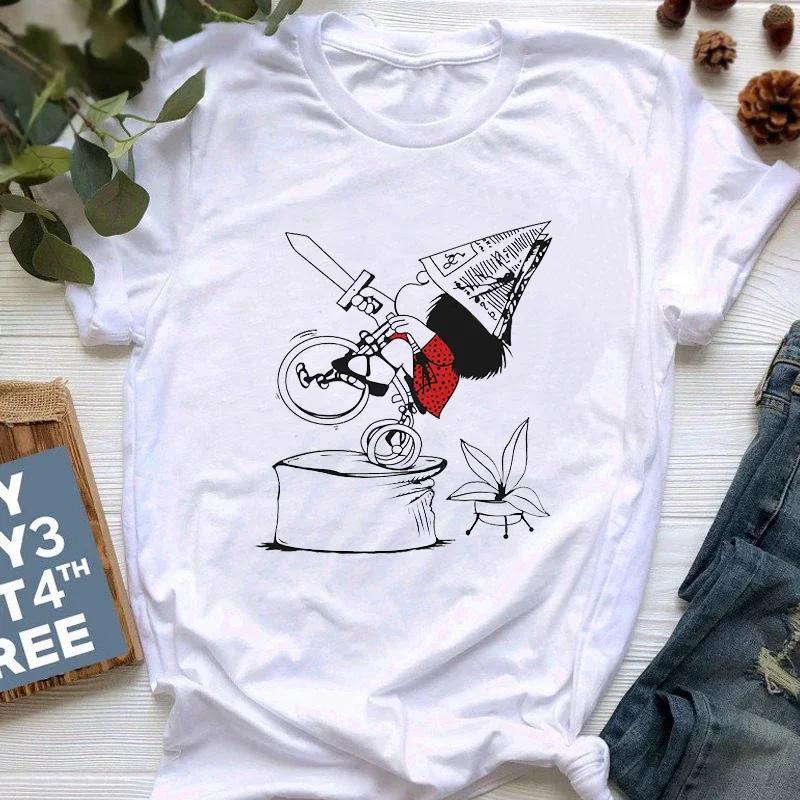 Mafalda T-shirt Women Summer Harajuku Letter Print Short Sleeve Fashion Creativity Casual Girl Tops Tee 90s Cartoon Tshirt Femme