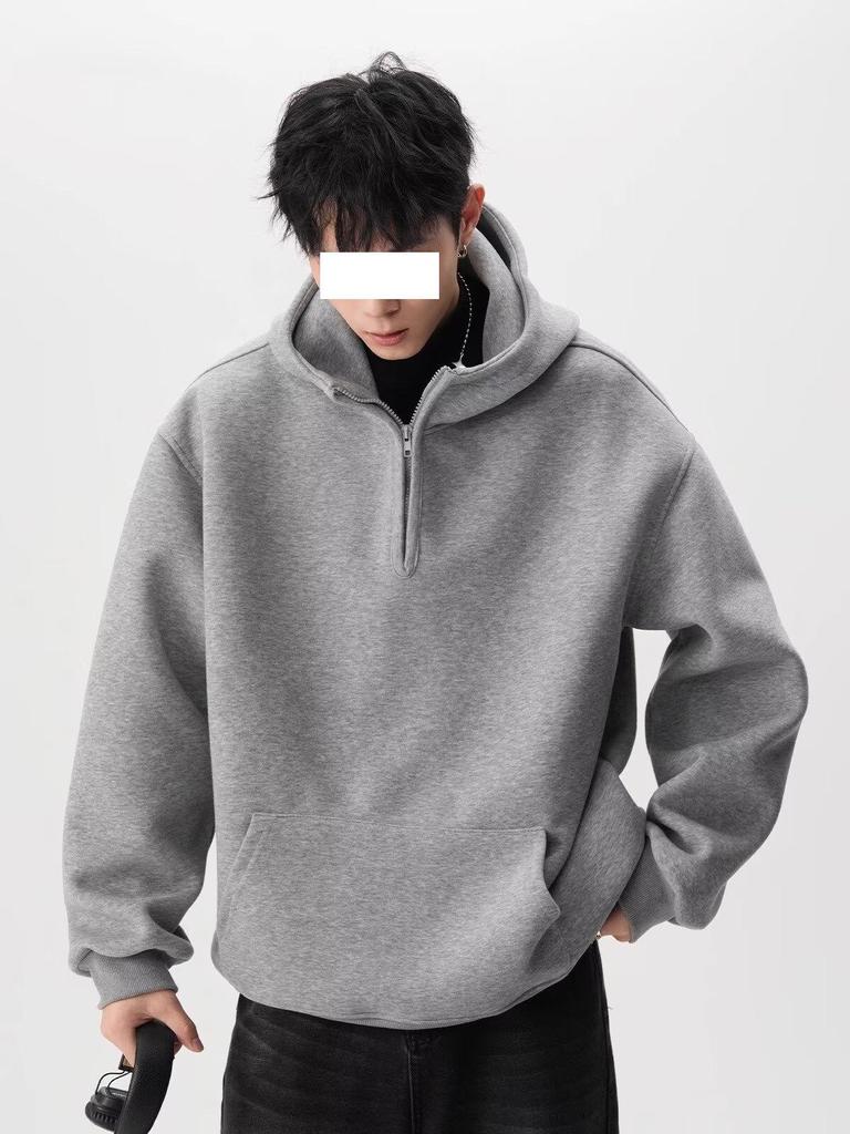 Men's Trendy American Heavyweight Half-Zip Hoodie – High Street Design, Versatile for Spring/Autumn