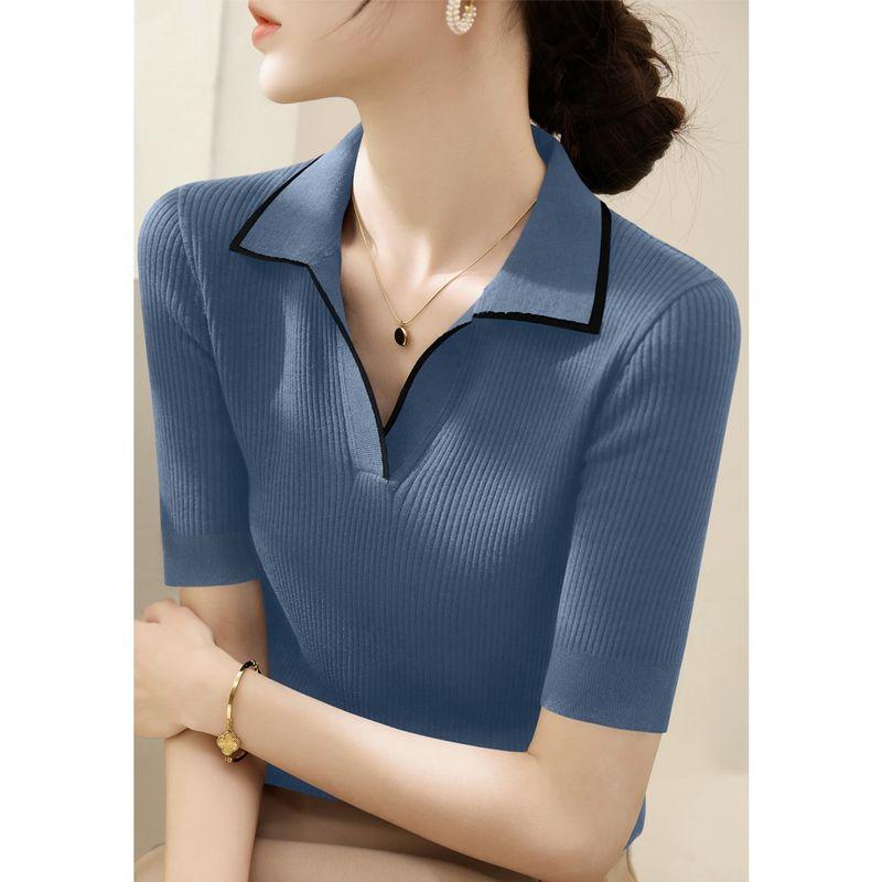 

Поло из лиоцелла с V-образным вырезом и рукавом до локтя Blue L([Recommended 55.00 kg-60.00 kg]])