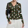 Damenmode Lässig Weihnachts-Print V-Ausschnitt Langarm Knopfleiste Oberteil
