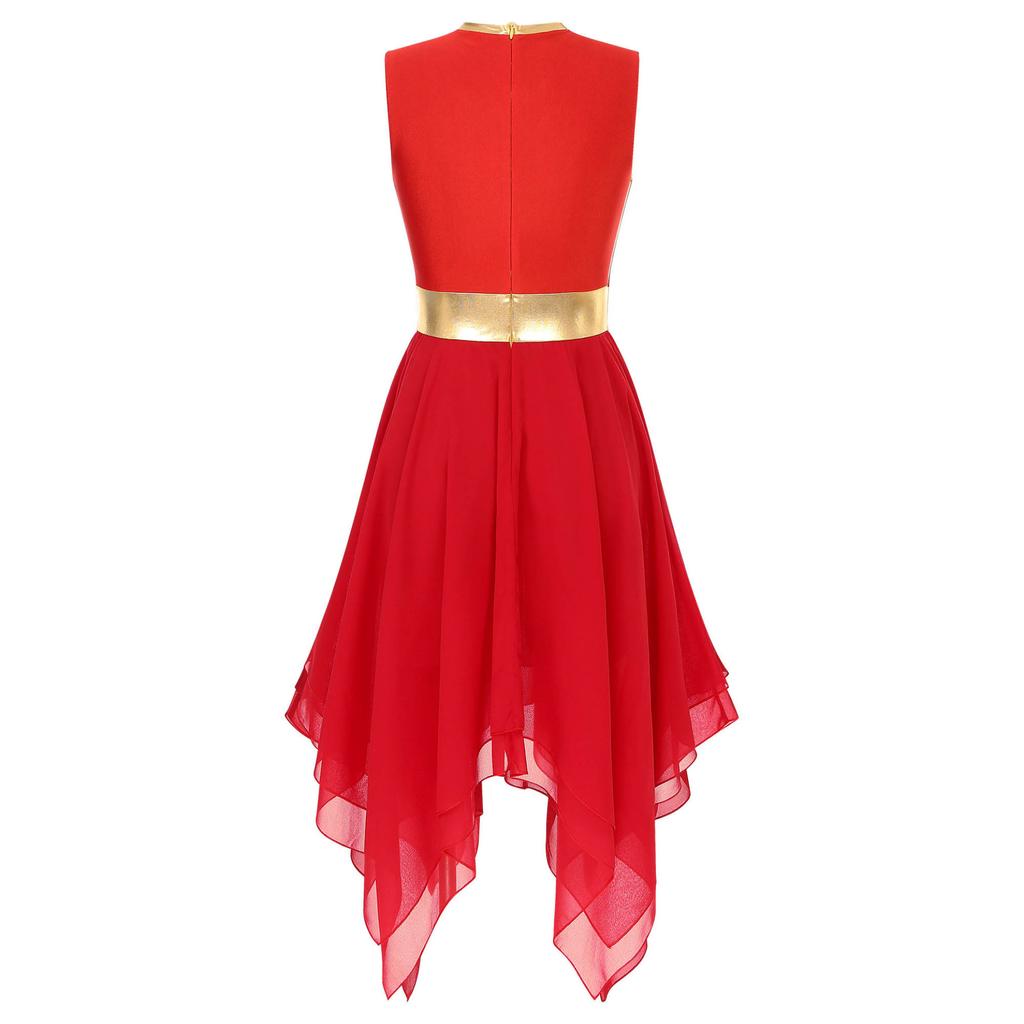 Traje de baile para mujer, vestido de baile de ballet lírico sin mangas con bloques de Color