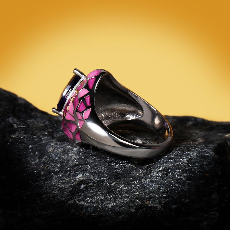 925 Ladies Jewelry Dark Blue Big Zircon Ring Pink Epoxy Irregular Creative Ladies Exquisite Jewelry Handmade Enamel ring
