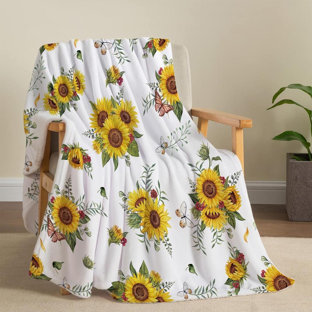 Wildflowers Floral Throw Blanket Botanical Floral Printed Blankets Soft Lightweight Fluffy Plush Fuzzy Bedding Sofa Travel