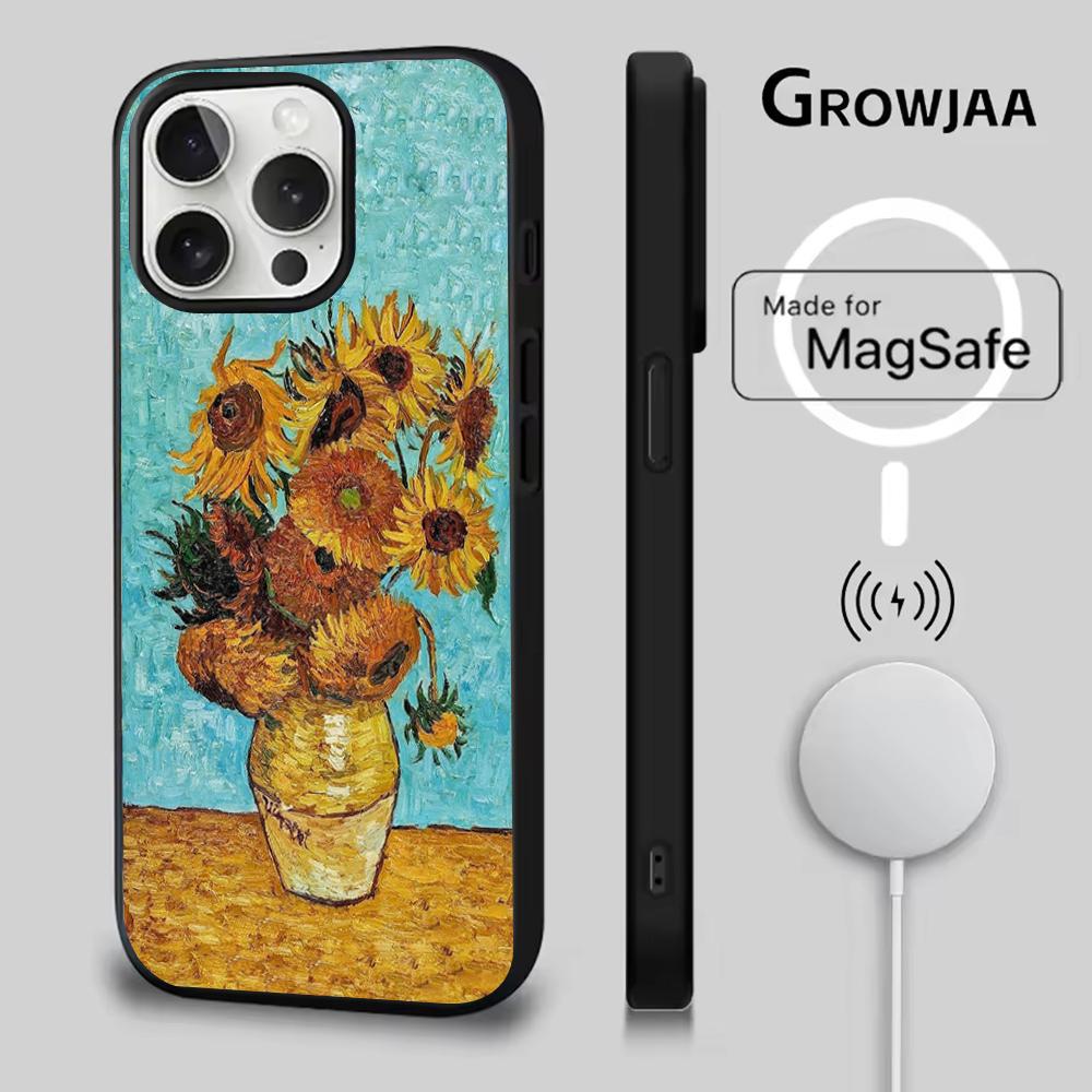 Van G-Gogh Art Sunflower Phone Case For iPhone 16e,16,15,14,13,12,11,Plus,Pro,Max,Mini Magsafe Magnetic Wireless Charging