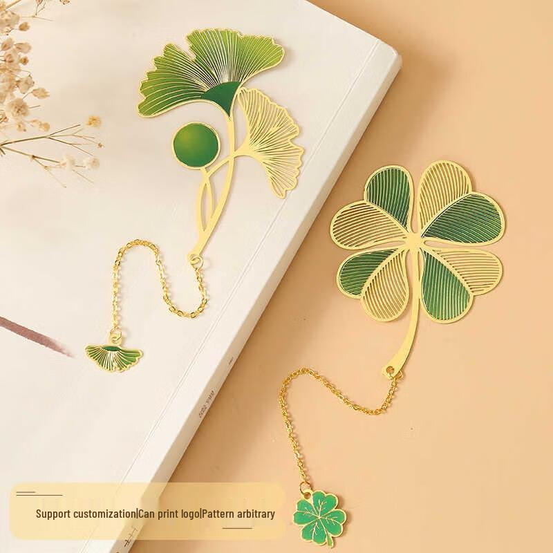 Classical Chinese Hollow Bookmark with Lotus Leaf Pendant