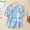 ZANZEA Blusa Casual da Donna a Girocollo Estiva a Maniche Corte con Stampa