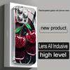 Cherry Pattern Tempered Glass Electroplated Silver Phone Case For iPhone 11 12 13 14 15 16 17 Pro Max Plus 16E 17 Air Cover