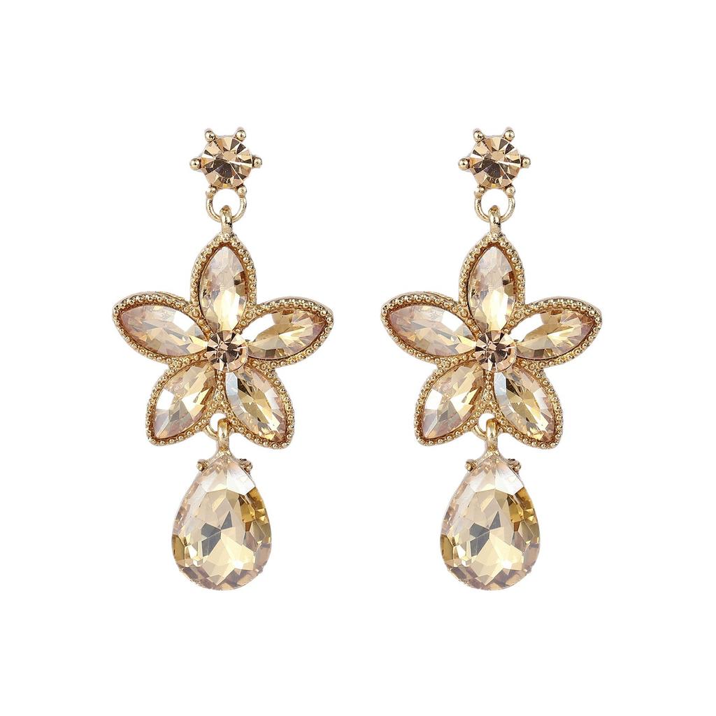 Diamond-encrusted flower water drop fringed earrings necklace set